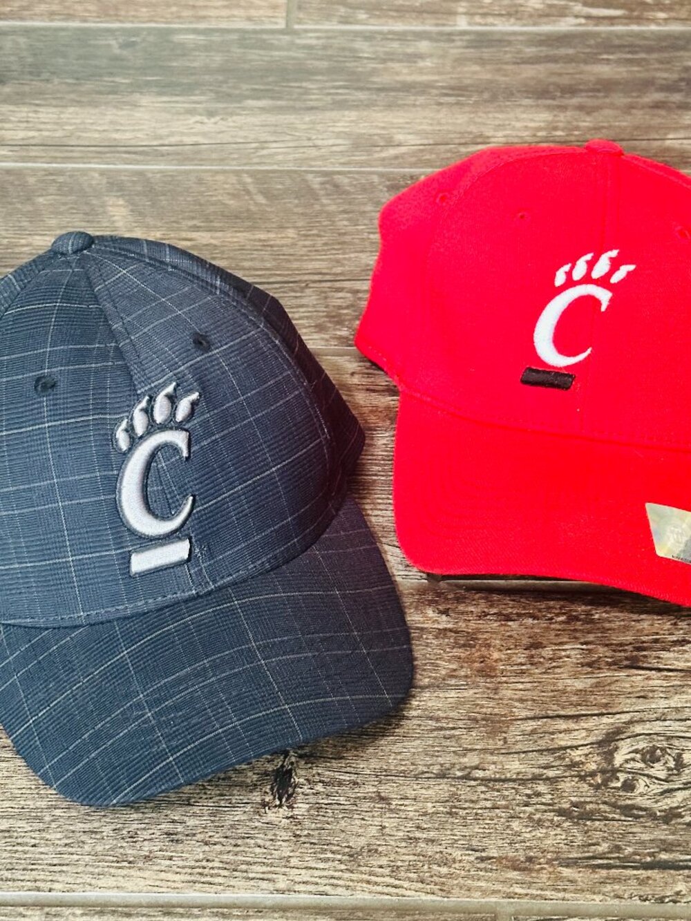 Cincinnati Bearcats Lot of 2 Cap Hats Officially Licensed - Red One Fit - Grey